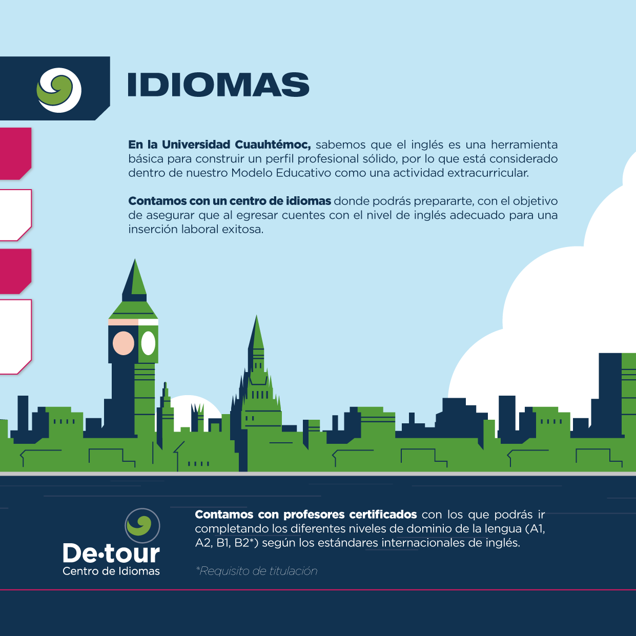 ¿Te gustaría aprender uno o más idiomas? Estudia en el Centro de Idiomas De.tour de la Universidad Cuauhtémoc para que te conviertas en un mejor profesionista.